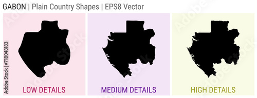 Gabon - plain country shape. Low, medium, and high detailed maps of Gabon. EPS8 Vector illustration.