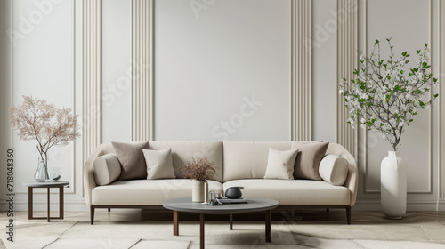 American style living room interior  wall mockup. Generative Ai