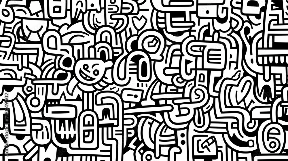 Funny doodle seamless pattern, artistic background