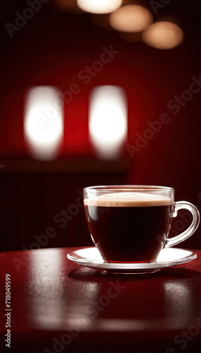 Warm Espresso in Glass Cup Illuminated by Dim Ambient Light