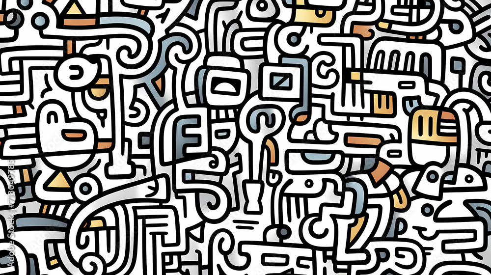 Funny doodle seamless pattern, artistic background