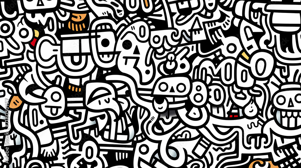 Funny doodle seamless pattern, artistic background Funny doodle seamless pattern, artistic background
