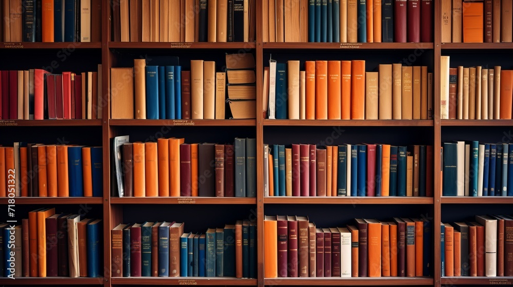 The shelf of intellectual knowledge vibrant full frame bookshelves filled with books The shelf of intellectual knowledge vibrant full frame bookshelves filled with books