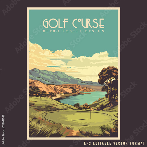 Golf Corse Retro Promotional Poster Design Vector Illustration