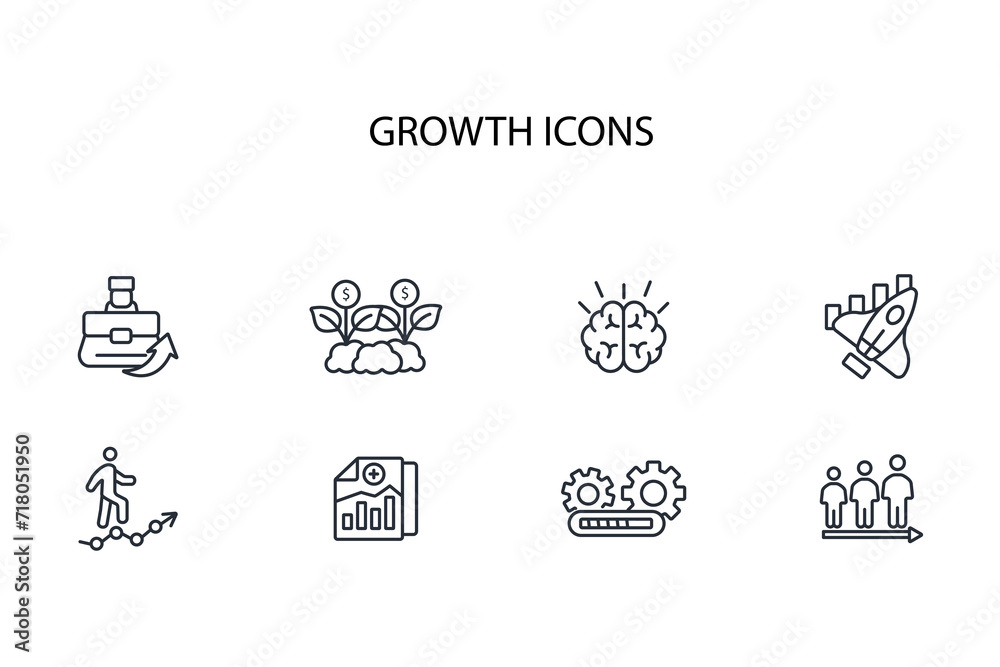 Growth icon set.vector.Editable stroke.linear style sign for use web design,logo.Symbol illustration. Growth icon set.vector.Editable stroke.linear style sign for use web design,logo.Symbol illustration.