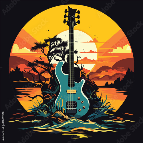 Guitar Retro Tshirt Design Vector Illustration