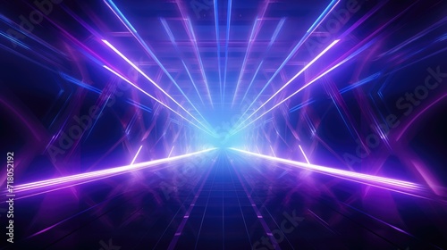 Abstract futuristic neon background, ultraviolet tunnel with rays