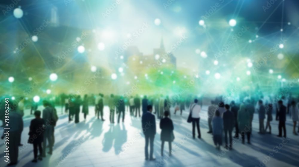 View of a crowd with a network of connections, blurred background. Smart city View of a crowd with a network of connections, blurred background. Smart city