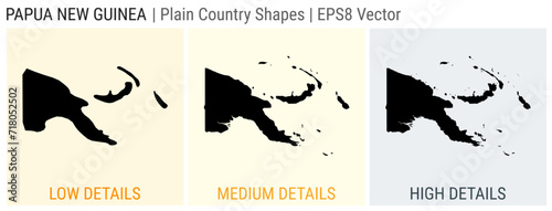 Papua New Guinea - plain country shape. Low, medium and high detailed maps of Papua New Guinea. EPS8 Vector illustration.