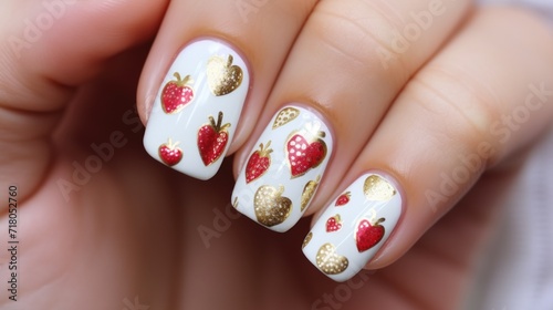 White nail with hearts 