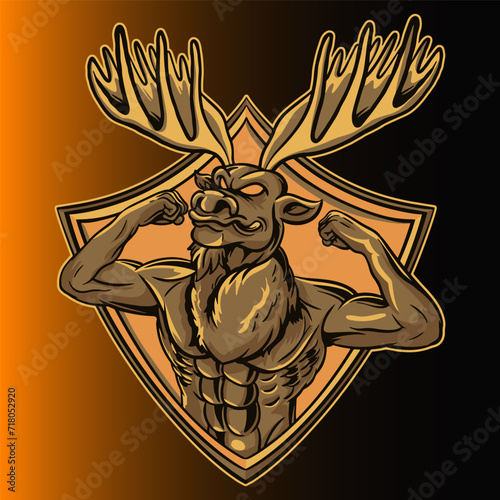 Colorful deer fitness mascot vector illustration.	