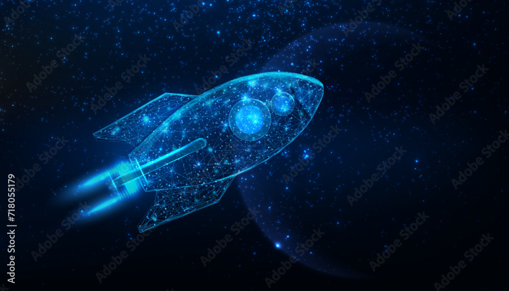 National day of human space flight concept. Futuristic modern abstract planet on blue background. Vector illustration. - obrazy, fototapety, plakaty 