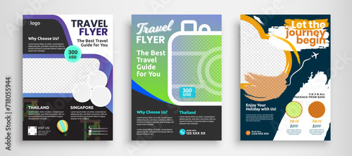 Modern travel flyer or poster design template bundle. Editable tour poster template.