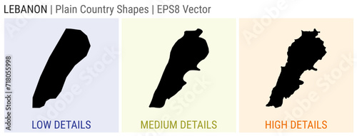 Lebanon - plain country shapes. Low, medium, and high detailed maps of Lebanon. EPS8 Vector illustration.
