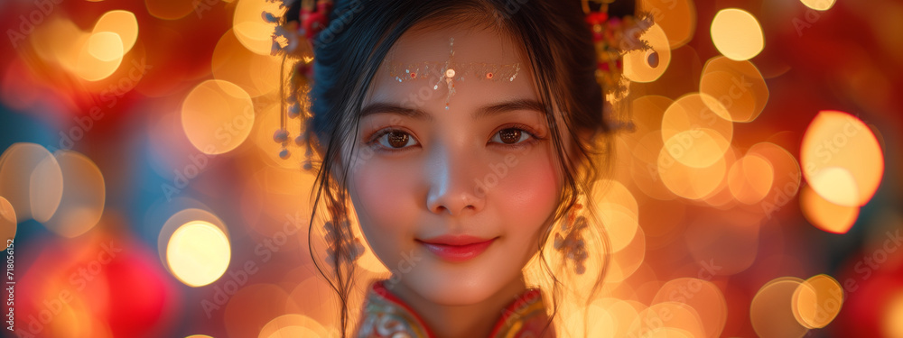 portrait of a Chinese woman with blured background