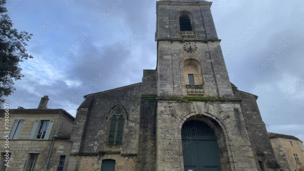 Emblematic view of the church in the medieval town of Rions, Gironde, France, High quality 4k footage Emblematic view of the church in the medieval town of Rions, Gironde, France, High quality 4k footage