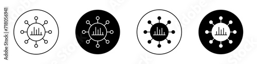 Gathering information icon set. Data syntesis info in a black filled and outlined style. Gather research details sign. photo