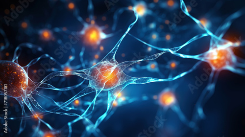 Visualization of neurons in the human brain. Overview of brain cells. Generative AI