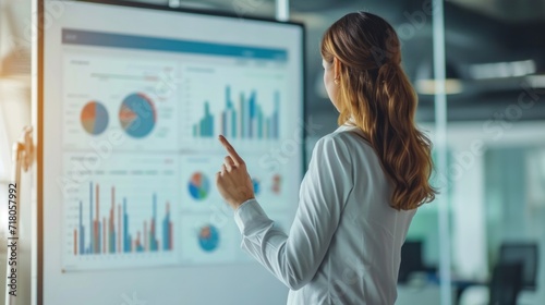 Free Download business woman executive manager holding presentation of growth concept idea in front of shareholders in meeting office of a company. showing finger on white board - GFXLoad