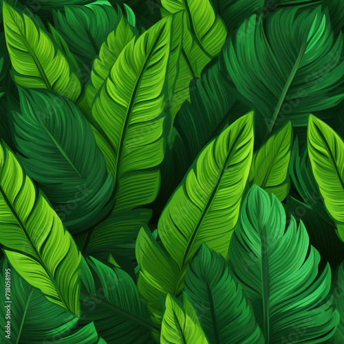 Seamless tropical green leaves background
