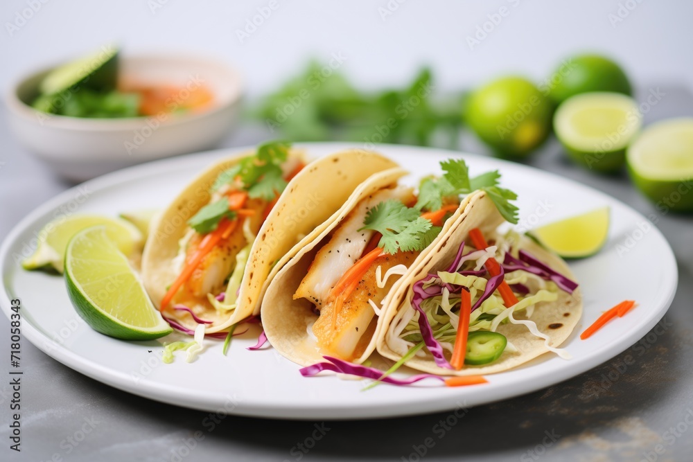 fish tacos with cabbage slaw and lime wedges fish tacos with cabbage slaw and lime wedges