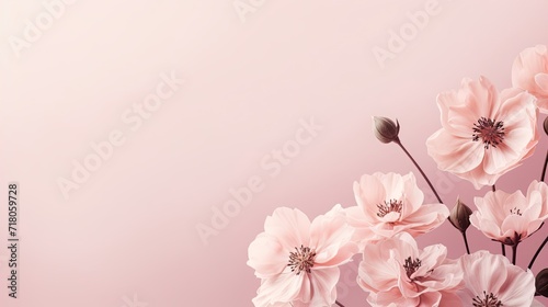 Close up pink cosmos flower in the meadow isolated on pink background with copy space. Floral border and frame for springtime or summer season. Banner style.  with copy space. invitation card  poster