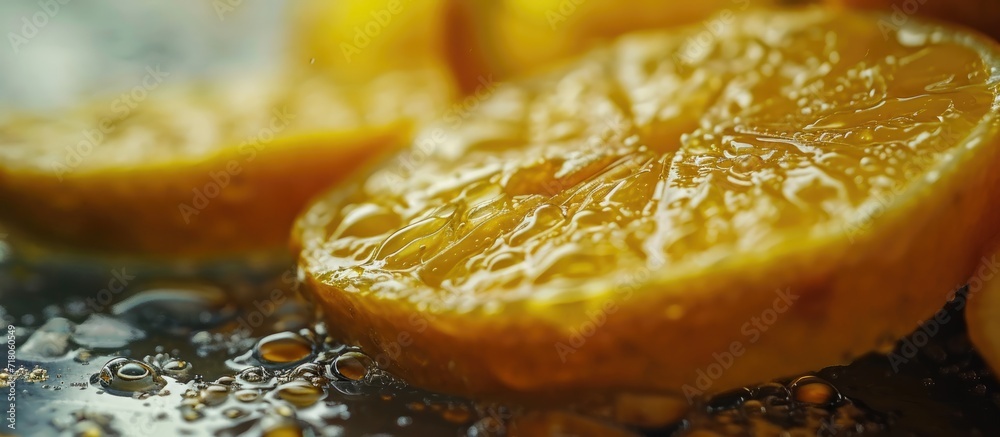 Lemon Yellow Rind Zooming in, a close-up exposes the lively essence of a lemon, its ...