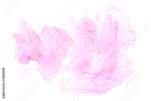 Abstract liquid art background. Pink watercolor translucent blots on white paper