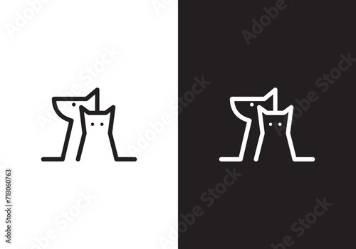 dog and cat logo design. pet care linear style concept element
 photo