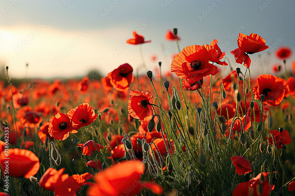 Obraz premium Vast field filled with red poppies