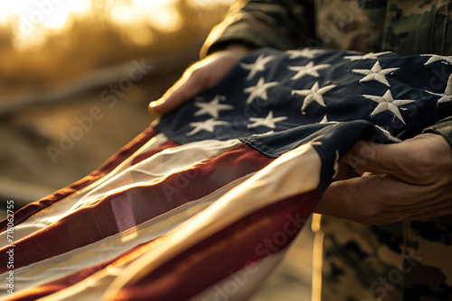 Veteran folding the American flag photo