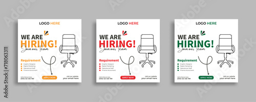 We are hiring job vacancy social media post or square web banner template vector design