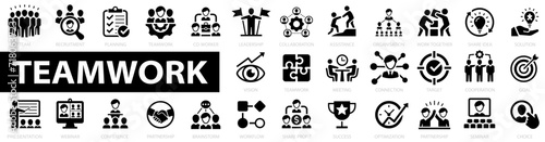 Teamwork icon set. Business icons.Work group and human resources flat icon. Co-worker, cooperation and collaboration icons. Vector illustration.