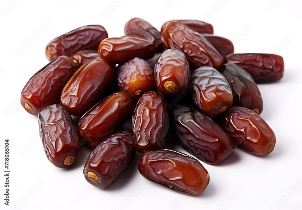 A pile of healthy fresh sweet dates photographed and isolated on a white background. generative AI A pile of healthy fresh sweet dates photographed and isolated on a white background. generative AI