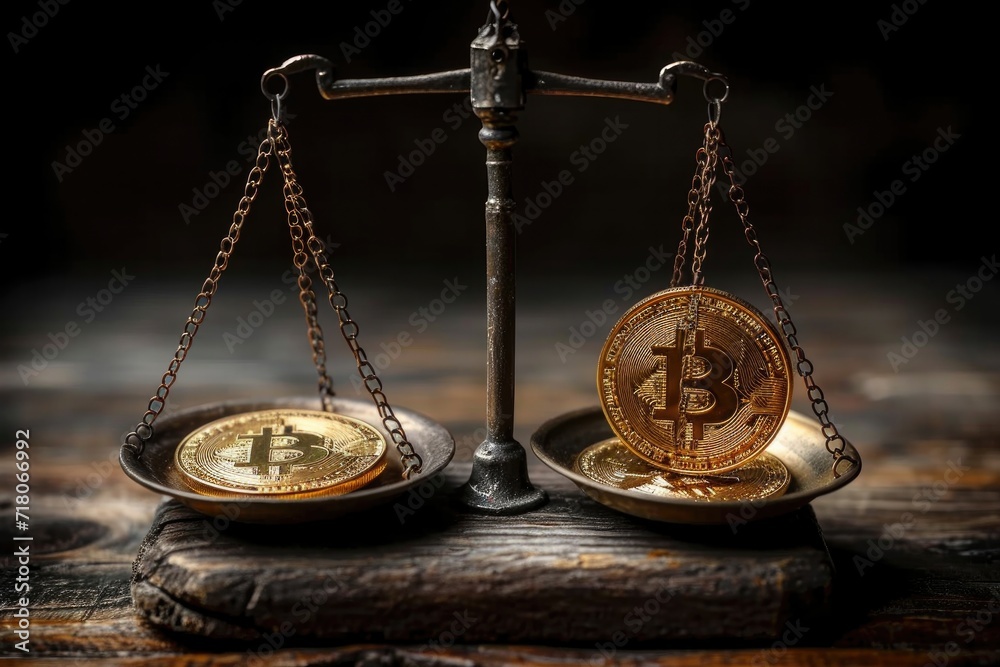 Balancing Act: The Weight of Bitcoin in Modern Finance - obrazy, fototapety, plakaty 