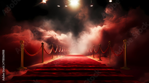Luxurious and elegant red carpet staircase, holiday awards ceremony event photo