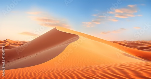 Beautiful expanse of light brown desert with views of the blue sky. generative AI