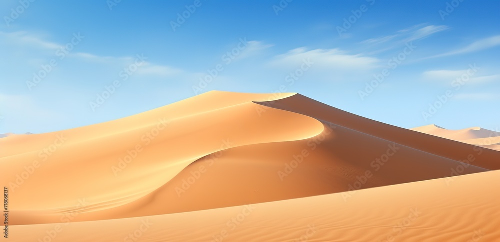 Beautiful expanse of light brown desert with views of the blue sky. generative AI