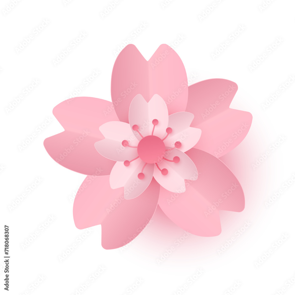 Cherry blossom isolated on white background. Flower blossom sakura. Paper cut and craft style illustration Cherry blossom isolated on white background. Flower blossom sakura. Paper cut and craft style illustration