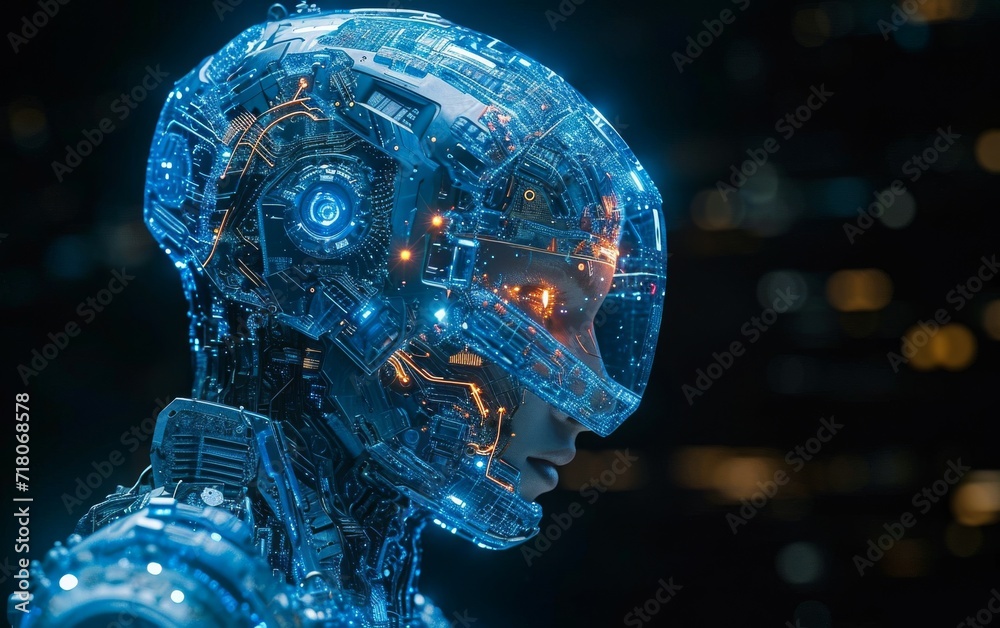 Immerse yourself in the vanguard of technological advancement with our captivating AI-robot face stock image. 