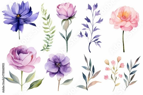 Watercolor flowers illustration. Suitable for wedding themes, invitations, decor, and printing. Generative AI