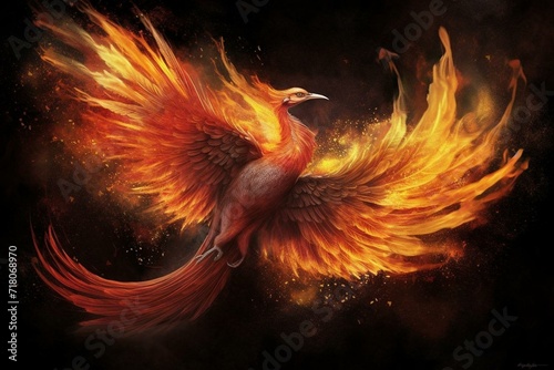 phoenix emerging from flames. Generative AI © Ella
