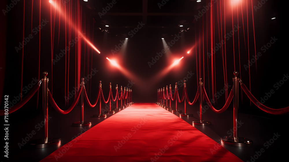 Red carpet on the stairs on dark background, the way to glory, victory and success Red carpet on the stairs on dark background, the way to glory, victory and success