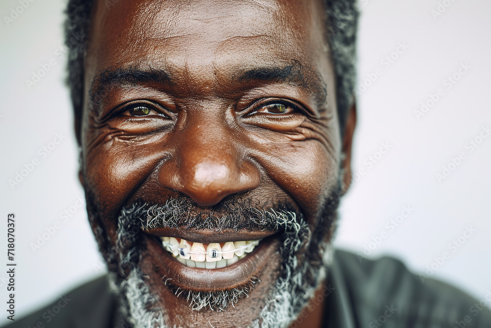 a handsome old mature black african american man smiling with clean teeth. a handsome old mature black african american man smiling with clean teeth.