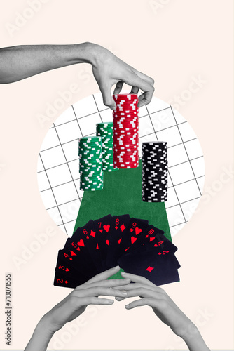 Fotografía Vertical collage poster card casino poker player chips stake winner money income