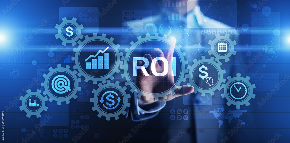 ROI Return on investment reading revenue business concept on virtual screen.