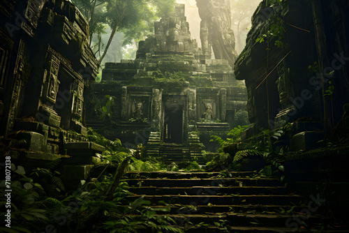 Alter, verwitterter Aztekentempel im Dschungel, Tempelanlage, erstellt mit generativer KI