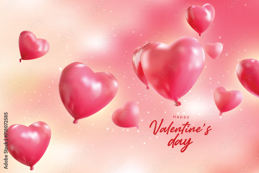 Valentine's Day 3D vector shape, realistic heart vector, captivating pink background, creative poster design