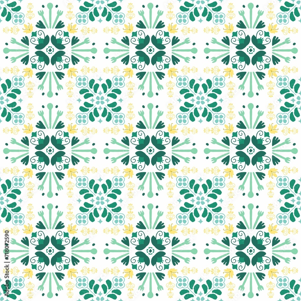 green and white geometric ornament. seamless pattern for web, textile and wallpapers. Seamless pattern illustration in traditional style - like Portuguese tiles.