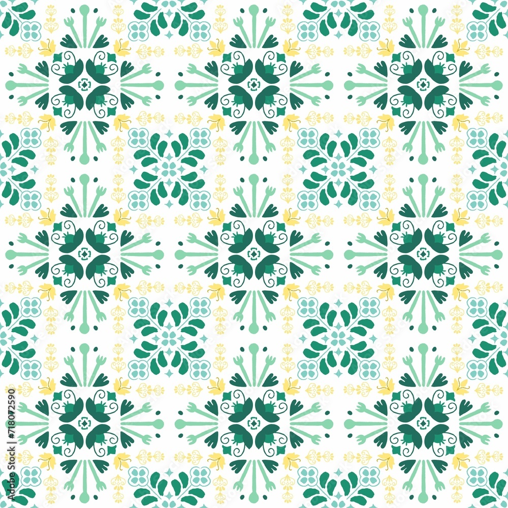 green and white geometric ornament. seamless pattern for web, textile and wallpapers. Seamless pattern illustration in traditional style - like Portuguese tiles. green and white geometric ornament. seamless pattern for web, textile and wallpapers. Seamless pattern illustration in traditional style - like Portuguese tiles.